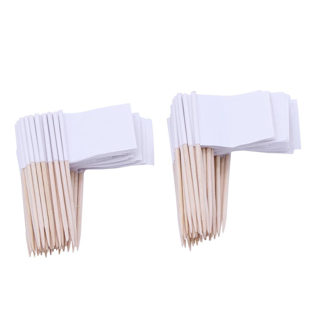 100 PCS White Cupcake Toppers Paper Wood Cheese Markers Practical Toothpick Flags Buffet