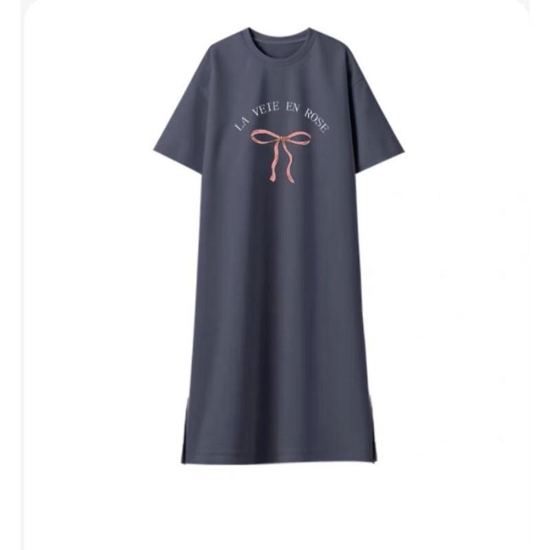 Женское летнее платье-футболка с круглым вырезом и коротким рукавом, свободное повседневное платье большого размера с рукавами-крылышками, длинное платье с разрезом
