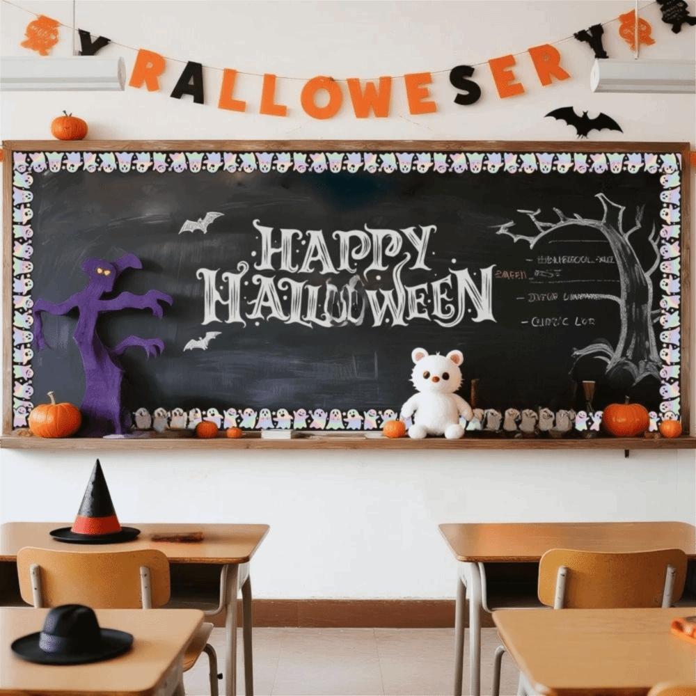 Waterproof Self-Adhesive Ghost Sticker Iridescent Holographic Decals Halloween Border Trim Office