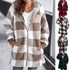 Женское пальто, клетчатая молния с капюшоном, свободные карманы, куртка-кардиган, осень-зима, толстое плюшевое пальто, уличная одежда