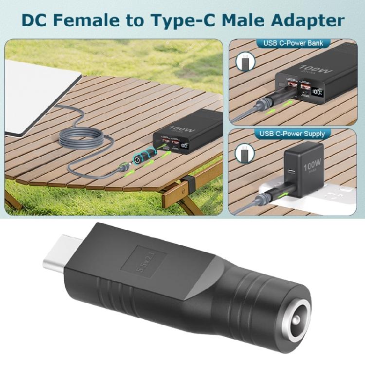 DC5521 Power Cable Adapter USB C Male to 5.5x2.1mm Converter 20V Input for 100W Power Source for Mini