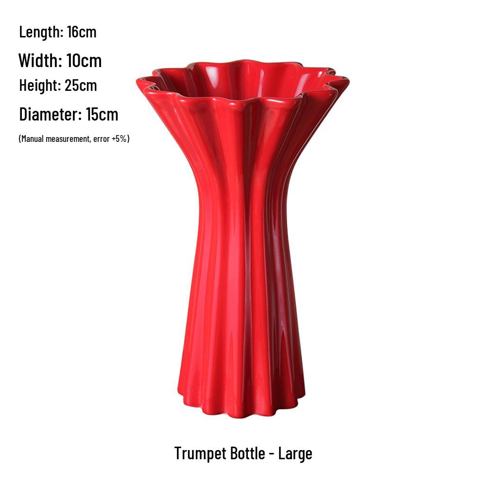 Китайская красная керамическая ваза середины века - Новогоднее специальное украшение для гостиной или свадебные композиции из шелковых цветов
