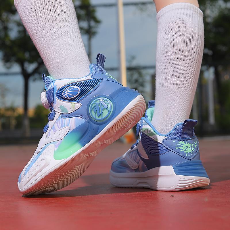 Новые баскетбольные кроссовки для мальчиков Детская обувь из кожи для тренировок, профессиональная спортивная обувь с вращающимися кнопками, боевые ботинки