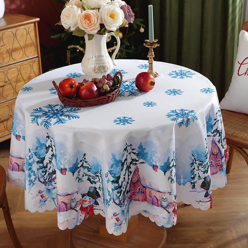 Рождественская большая круглая скатерть Рождественский праздничный чехол для стола Ткань Домашний декор