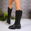 Fashion Retro Elegant Women Knee-High Boots Thick Heels Solid Color Pointed Top  High Boots Autumn Winter Office Lady Shoes Woman