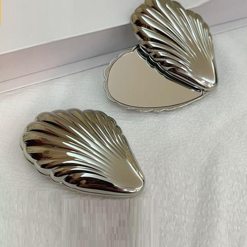 Foldable Makeup Mirror Metal Mini Seashells Shape Not Fragile And Portable Travel Double-Sided Compact Mirror Suitable For Bag