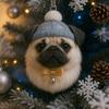 Pom-Pom Pet Ornament 2D Acrylic Cute Dog Christmas Ornament Cartoon Furry Pet Shaped Xmas Tree Hanging Decor for Holiday Party Supplies