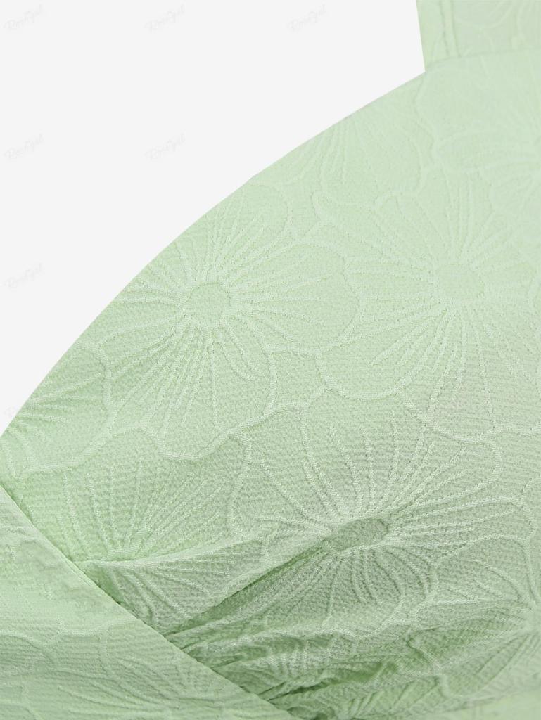 Rosegal Plus Size Flower Jacquard Ruched Ruffles Blouse