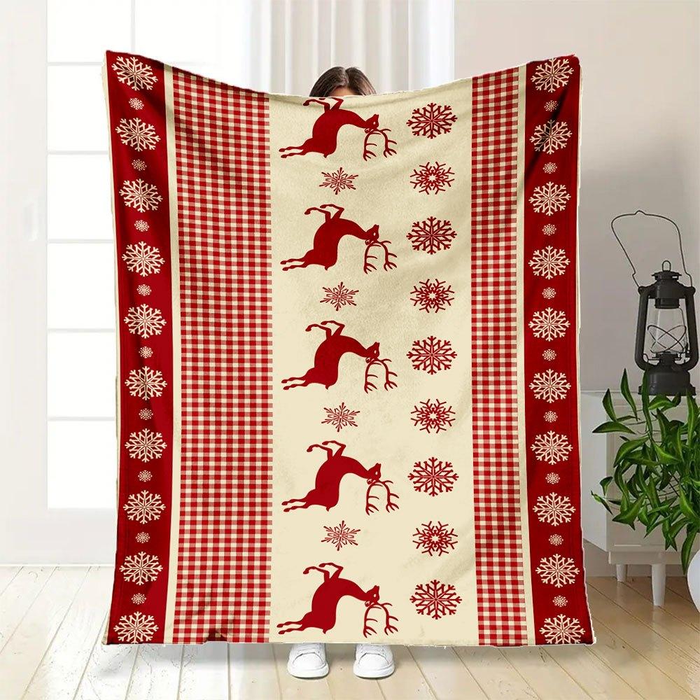 Christmas Plaid Tablecloth with Reindeer and SnowflakesBlanket Flannel Throw Blanket for Sofa, Bed, Travel, Camping, Office, Couch, Chair, A