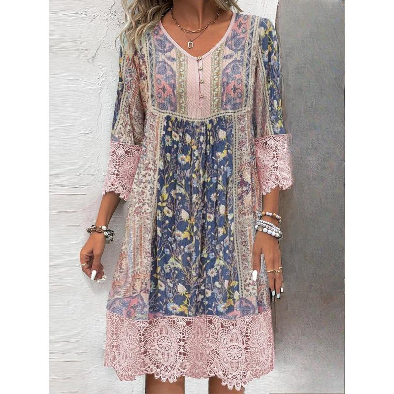 Женские кружевные платья весна/лето с винтажным принтом