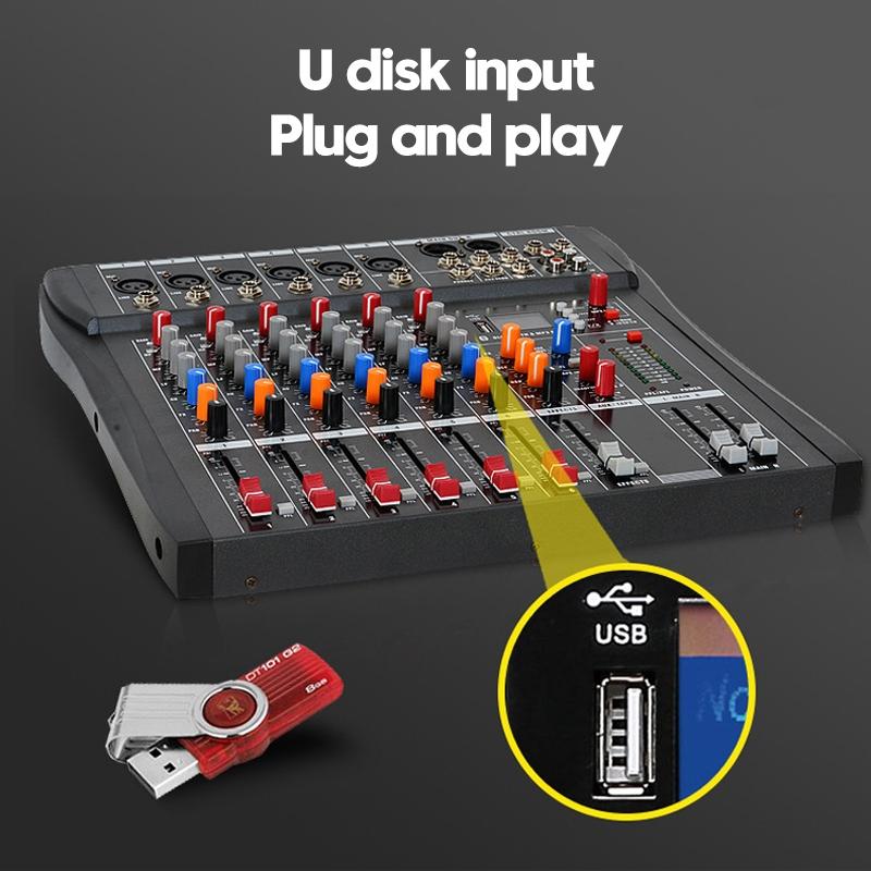 USB 6 Channel Live Studio Audio Mixer Bluetooth Console Amplifier DJ Karaoke Mixing Digital Mini Microphone Sound Mixer