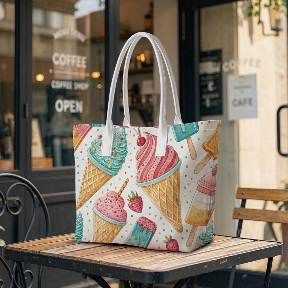 Sweet Ice Cream Printed Fashion Tote Bag Casual Portable Daily Shopping Handbag