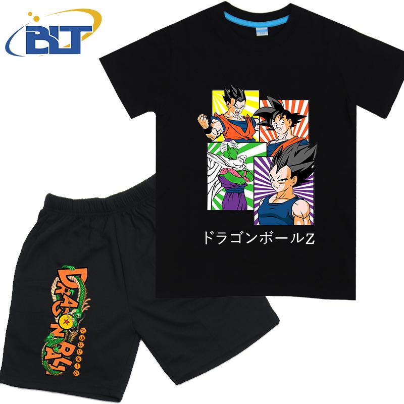 Dragon Ball Son Goku Anime T-shirt Set Kids Polyester Short Sleeve Shorts 2-piece Set Boys Girls Cartoon Clothing