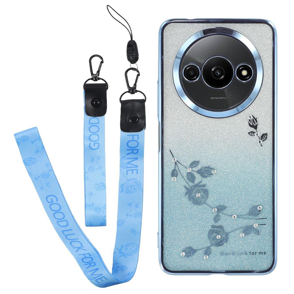 KADEM For Xiaomi Redmi A3 4G/Poco C61 4G Case Soft TPU Flower Glitter Rhinestone Phone Cover with Lanyard