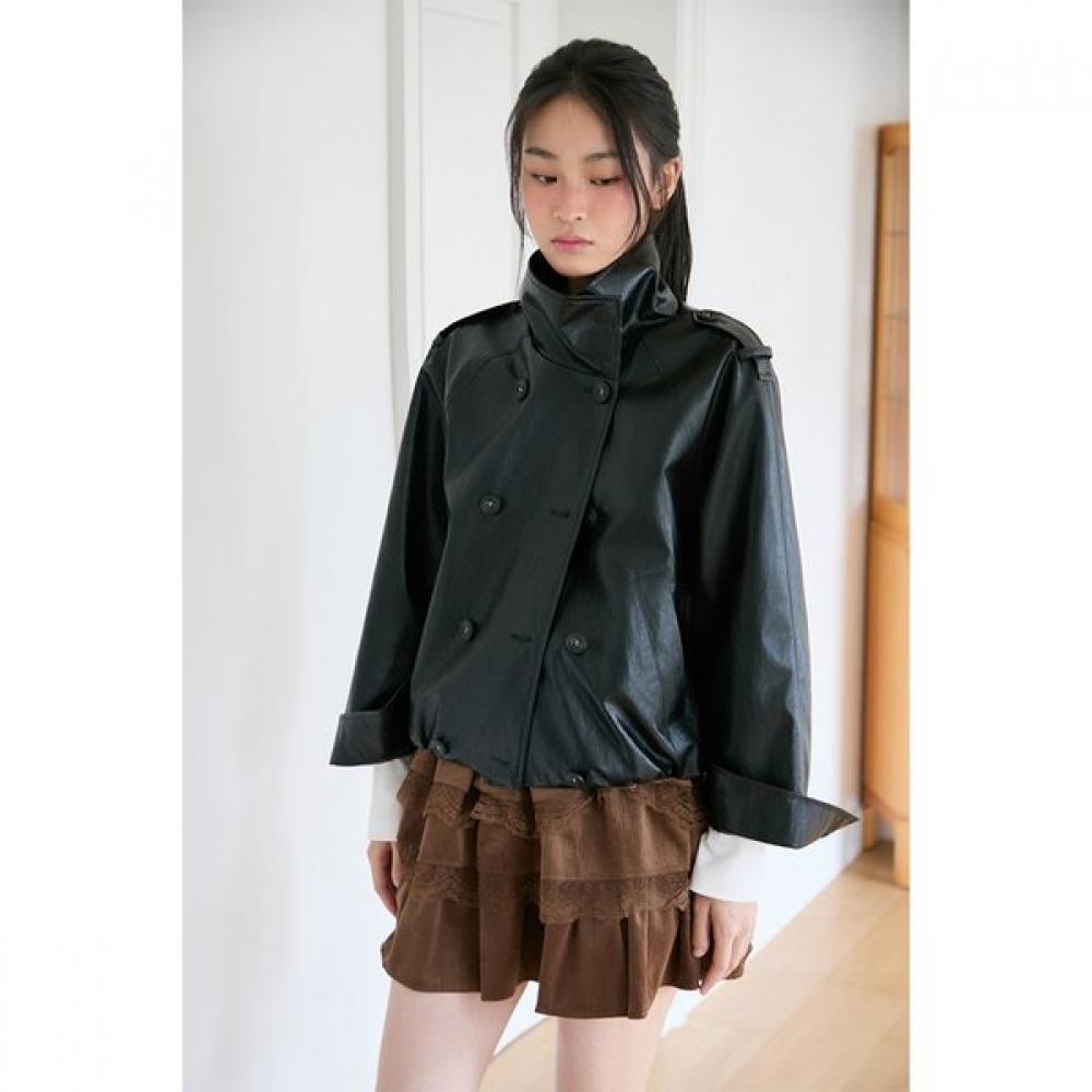 Gnarly Men Fake Leather High Neck Double Button Jacket Es3ojk02