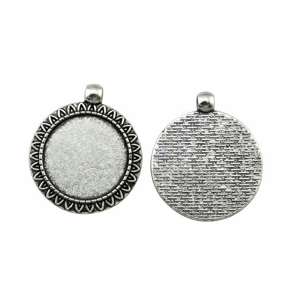 Подходит для круглого стеклянного кабошона 25 мм, поднос для установки, античное серебро, цветные компоненты, украшение ручной работы для изготовления ювелирных изделий