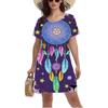 Retro 3D Colorful Printed Dress Women Summer Short Sleeve Round Neck Casual Dress Large Size Lady Sundress Vestidos