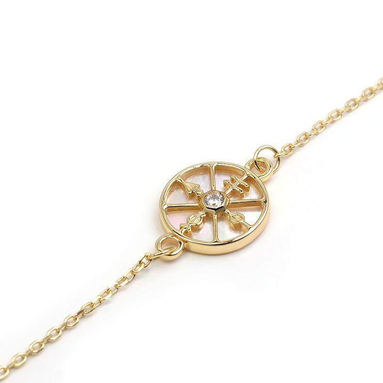 Jewelry Factory New New Pure Silver Plated 14K Gold Inlaid with White Zirconia Shell Light Luxury and Slim Style Bracelet Jewelry