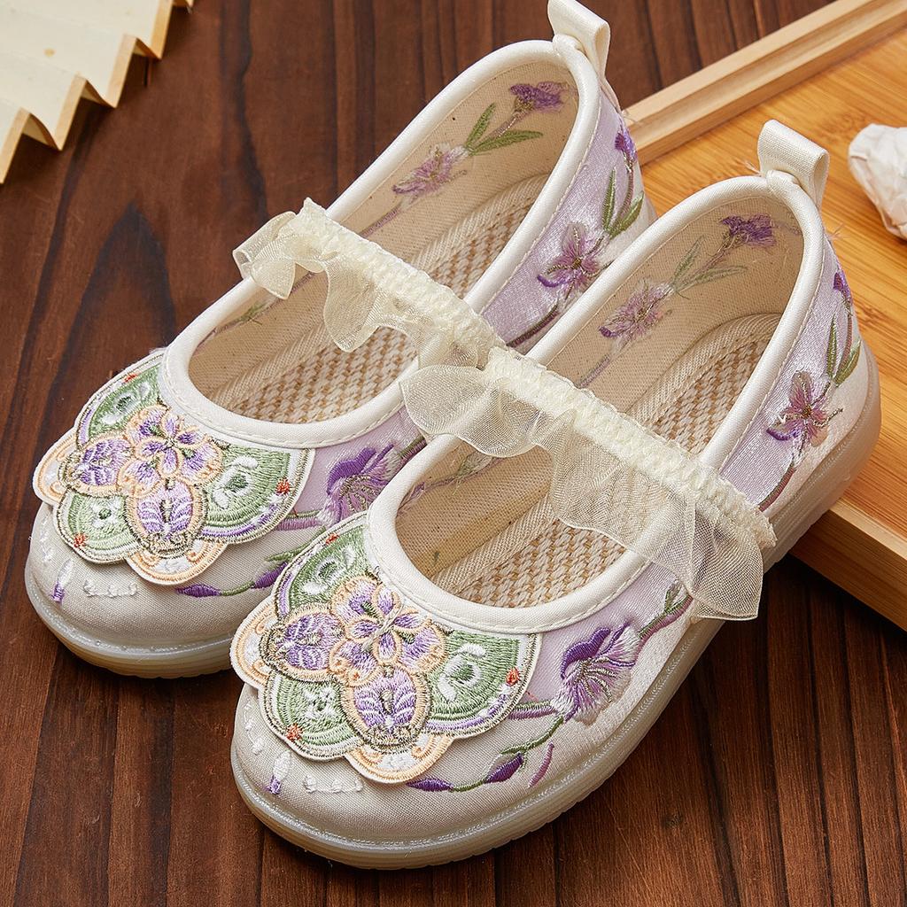 Детская обувь принцессы в китайском старинном стиле для девочек, вышитая танцевальная обувь ханьфу, модная детская повседневная обувь на плоской подошве