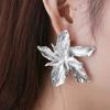 Gold Retro Exaggerated Trendy Party Wedding Big Flower Ear Stud Drop Dangle Floral Earrings Metal