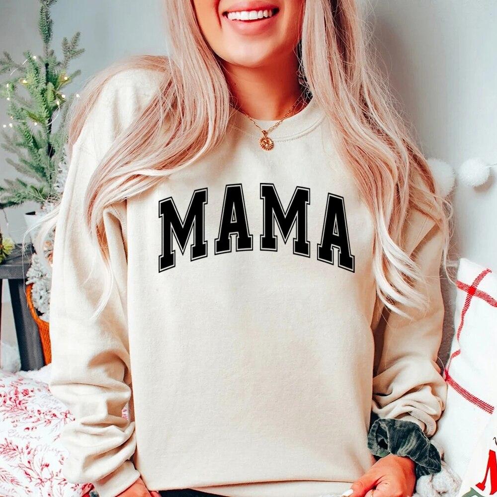 Mama Varsity Sweatshirt Mom Life Hoodie Super Mom Shirt Mother's Day Tops Women Fashion Crewneck Sweatshirts