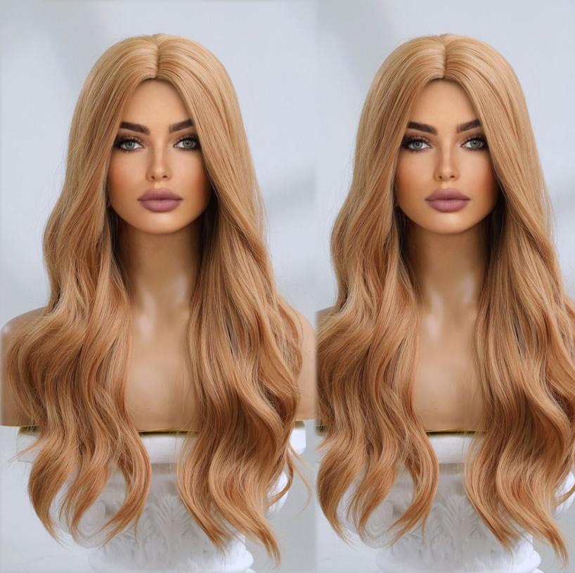 LOUIS FERRE Длинные коричневые розовые волнистые синтетические парики с омбре для женщин, натуральные волнистые вьющиеся волосы со средним пробором, косплей, повседневные волокна, парики