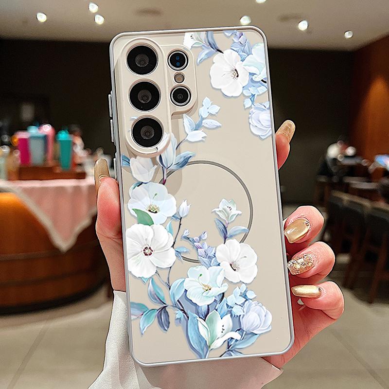 Чехол с цветочным узором «Лавандовый Пион Роза» для Samsung Galaxy S26 Ultra S25 Edge S24 Plus S23 FE S22 A17 A54 A55 A56 A57 5G Магнитный Для Magsafe Чехол
