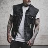2284 * Retro Motorcycle Print Sleeveless Denim Jacket Denim Vest Men's Motorcycle Casual Style