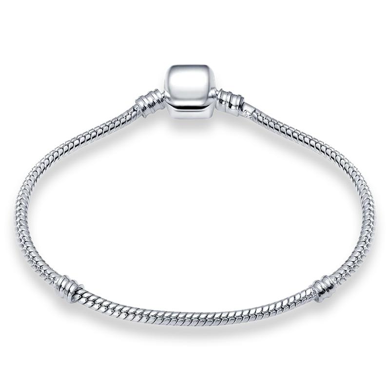 925 Silver Color Charm Bracelet Rose Golden Color Daisy Flower Barrel Clasp Snake Chain Sliding Bangle Women Jewelry