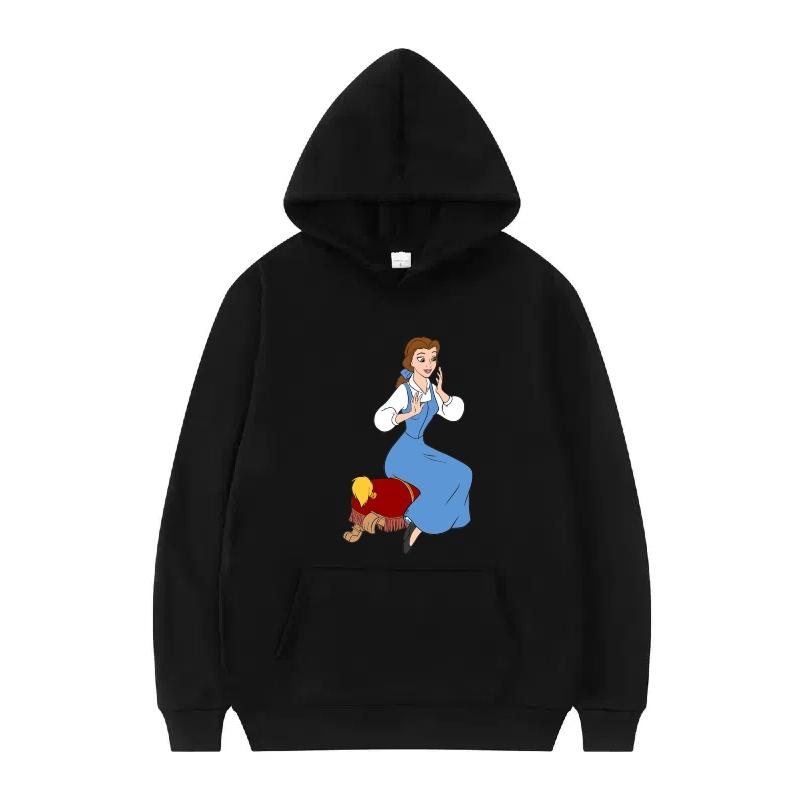 Disney Beauty And The Beast Princess Pattern Woman Loose Black Autumn Tops Clothes Pullovers Ladies Cheap Y2k Hoodies Men Sporty