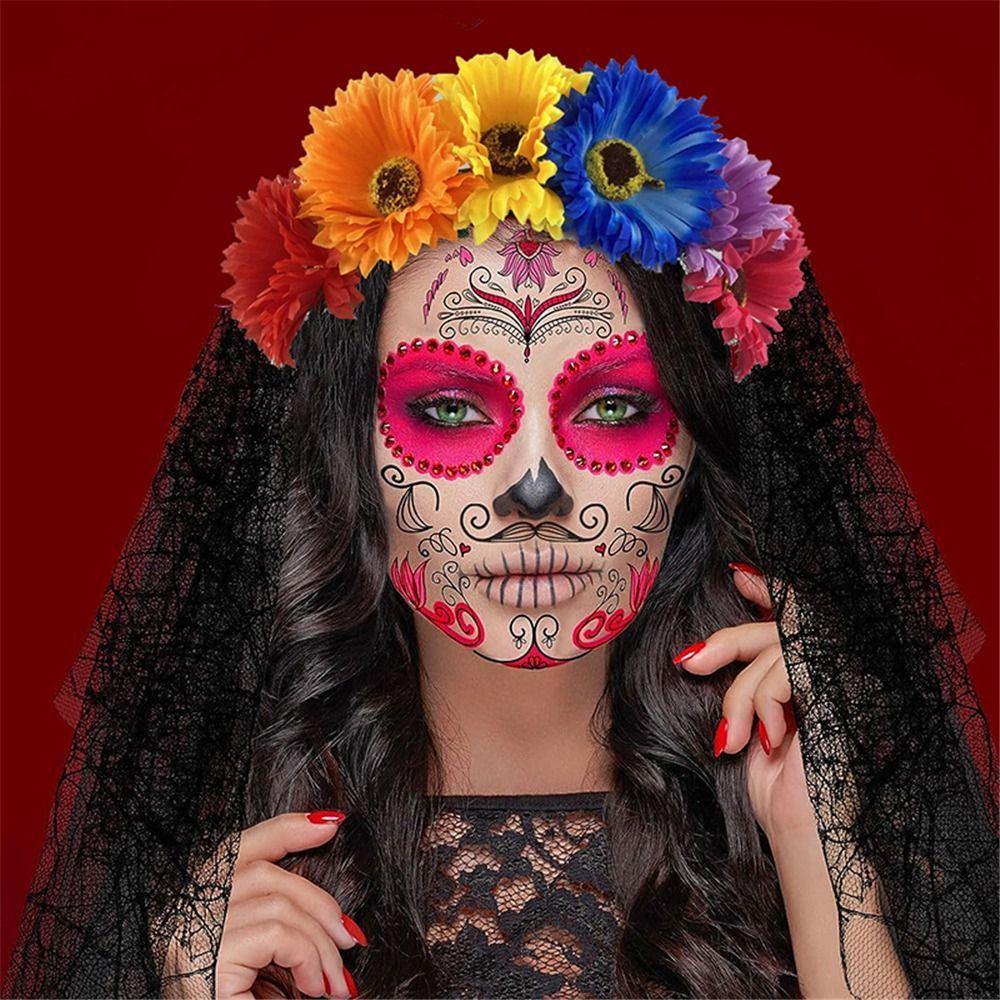 Бохо Хэллоуин Роза Ободок для волос День мертвых Цветочный головной убор для вечеринки, костюма, свадьбы
