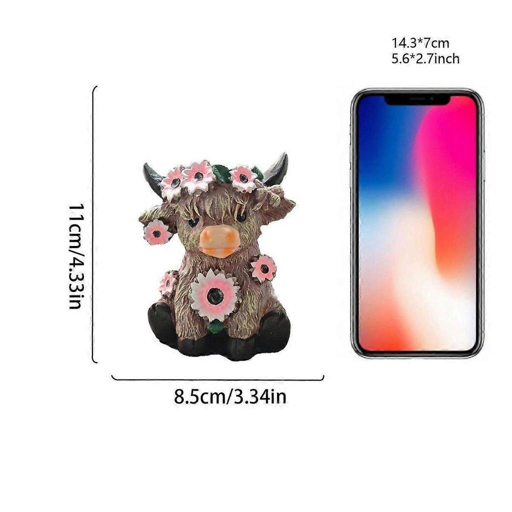 Valentine's Day Highland Cow Figurines Love Heart Rose Highland Cow Gnomes Scottish Resin Statue Calf Lovers Romantic Gifts for Home Kitchen Office Ti