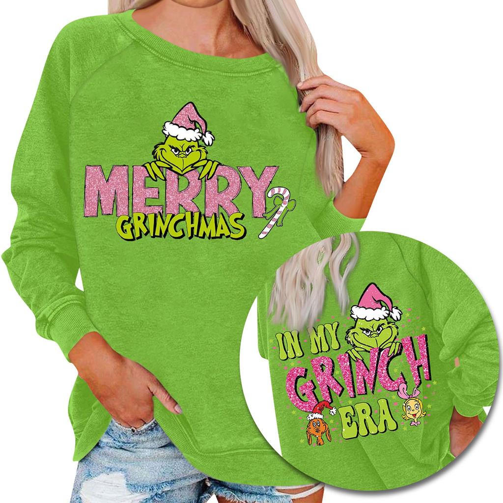 Женский повседневный модный рождественский принт с длинным рукавом и круглым вырезом, пуловер, топ