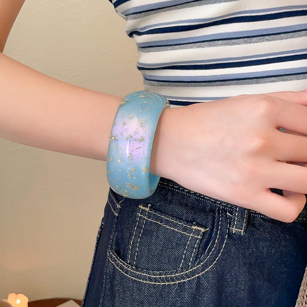 Smudging Aurora Dopamine Bangle Resin Retro Hand Ring Fashion Women Wide Bracelet Girls