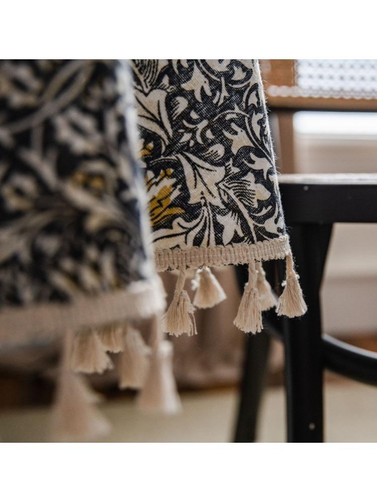 Decorative Tablecloth with Rice Base, Small Floral Print Round Green Fringe Cloth - Suitable for Holiday Dining Rooms, Living Rooms, Family Gatherings