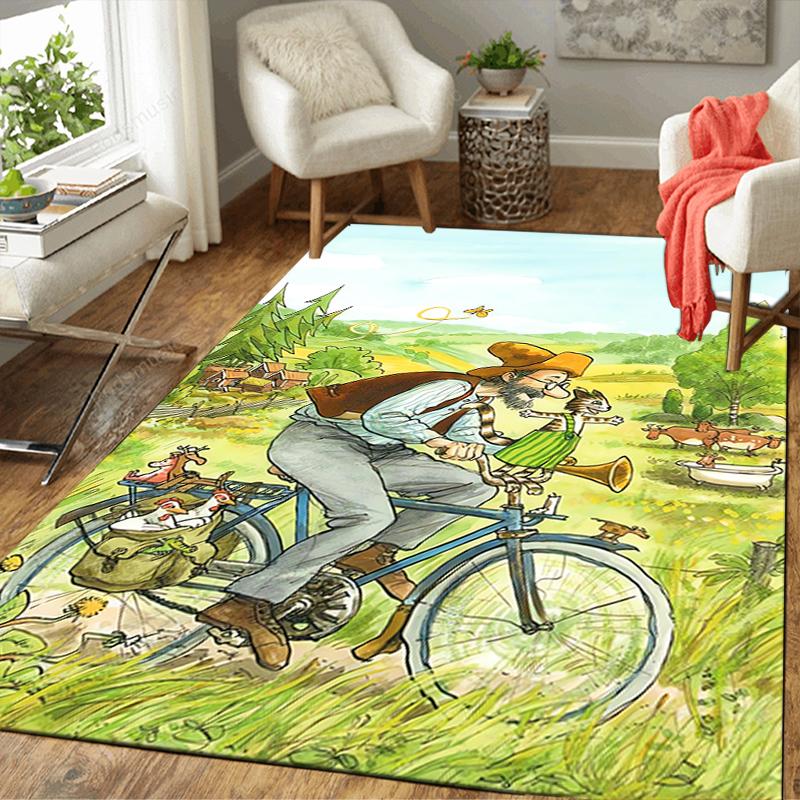 1Pc Bicycle Ride Through Countryside Rug Office Carpet Indoor Outdoor Doormat Nonslip Soft Comfortable Living Christmas Halloween Xmas Gift D924181