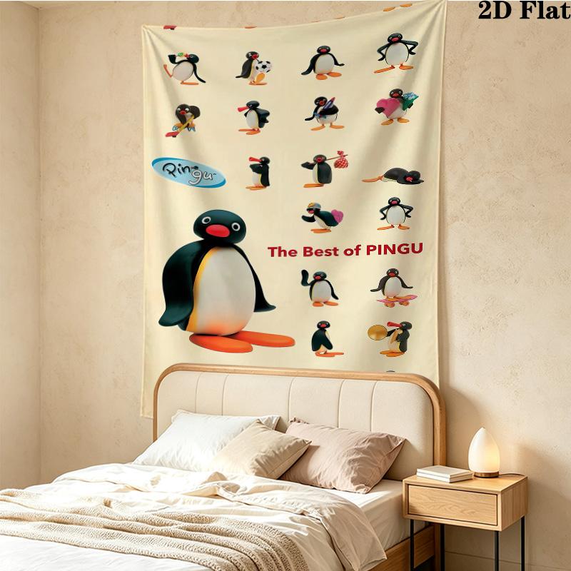 Pingu Wall Tapestry Aesthetic Wall Hanging Printed Fabric Blanket Decorative Tapestries For Bedroom Living Room Home Decor
