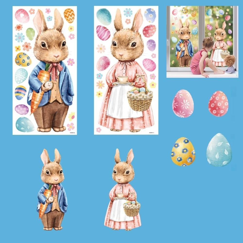 Waterproof Easter Door Stickers Creative Easter Bunny Static Cling Decal  Festive Decorations
