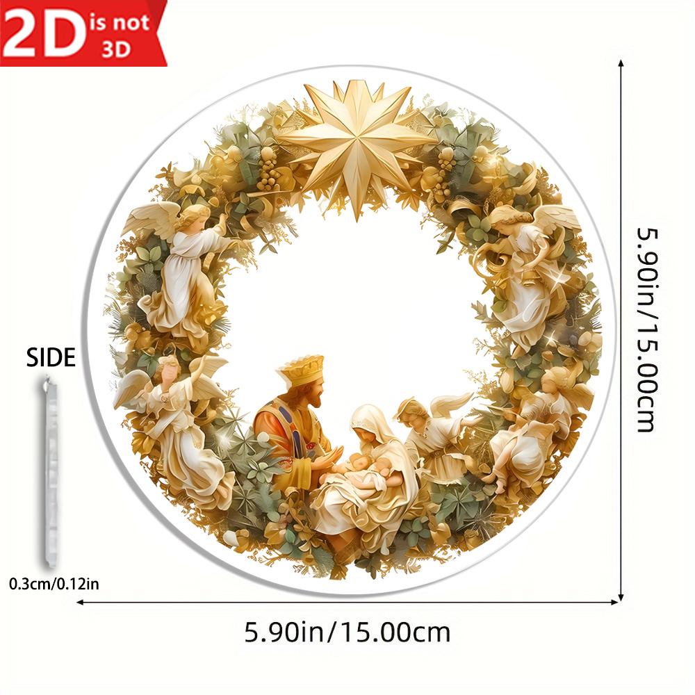 2D Nativity Scene Hanging Ornament. Transparent Circular Pendant for Home, Garden & Window Decor.