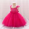 Toddler 1st Birthday Baby Girl Flower Princess Dress Elegant Lace Bow Party Prom Dresses For Kids Pink Wedding Bridemaid Costume