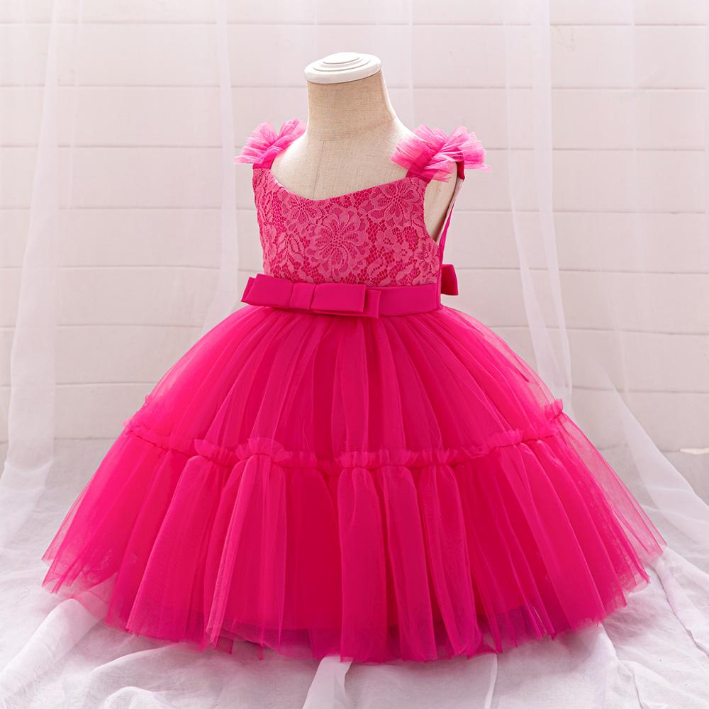 Toddler 1st Birthday Baby Girl Flower Princess Dress Elegant Lace Bow Party Prom Dresses For Kids Pink Wedding Bridemaid Costume