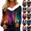 Women's Fashion Casual Long Sleeve Christmas Printed Plush Collar V-Neck Top
