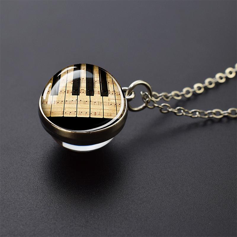 Ожерелья с музыкальными инструментами, фортепиано, гитара, кларнет, флейта, художественный стеклянный шар, кулон, музыкальная нота, ожерелье, женское музыкальное подарочное ювелирное изделие