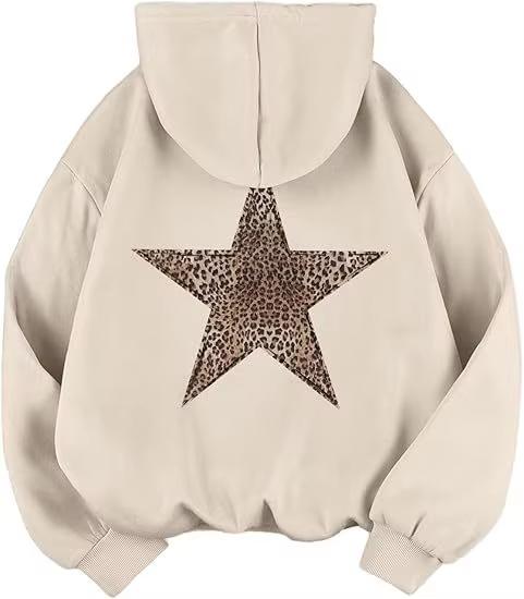 2025 Autumn New Trend Star-shaped Print Pattern Hooded Shirt - Leopard Print Loose Hooded Sport Shirt - Environmentally
