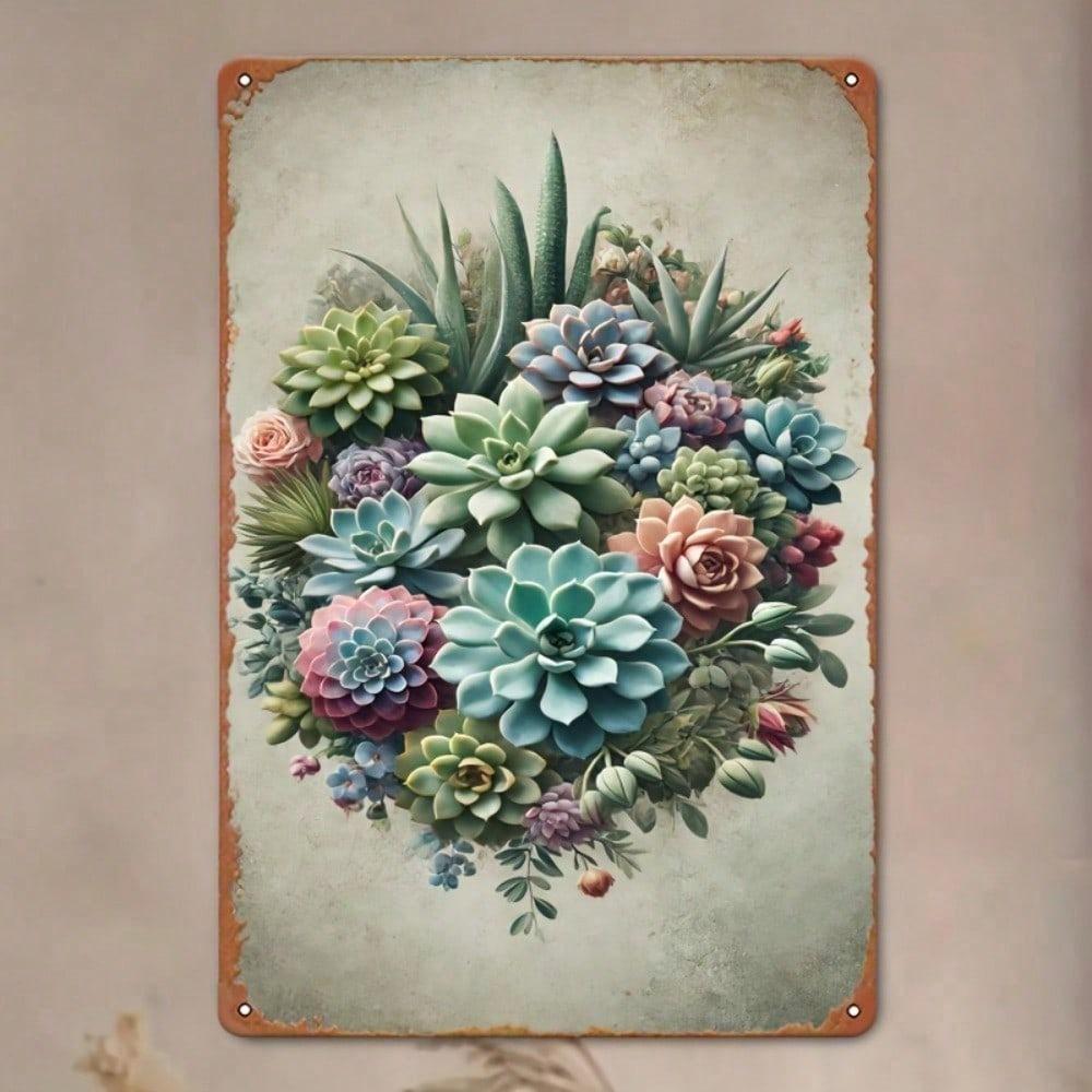 Vintage Succulent Cacti Metal Wall Sign 8x12 Rustic Iron Plant Art for Home Kitchen Garden Garage Decor