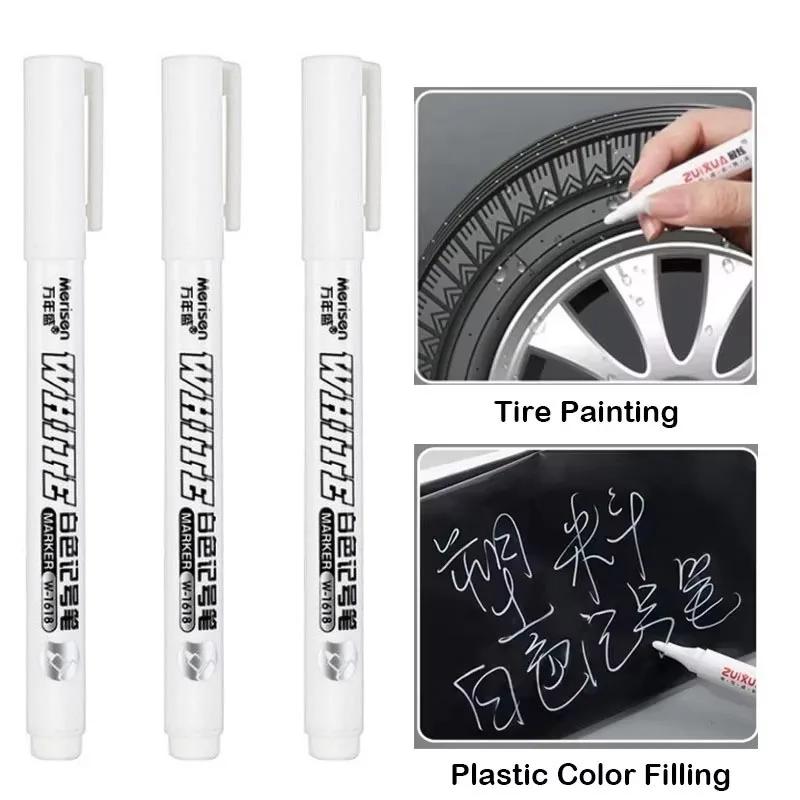 1-6Pcs Fine Point White Marker Pens Oily Waterproof Permanent Ink Smooth Writing For DIY Graffiti Sketching Art Craft School