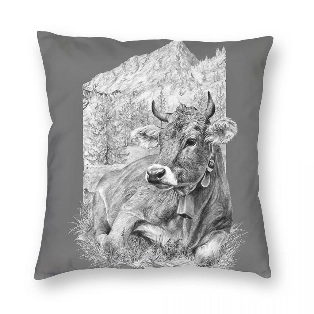 Bruna Alpina Mucca Cows Square Pillowcase Polyester Linen Velvet Printed Zip Decorative Pillow Case Home Cushion Case
