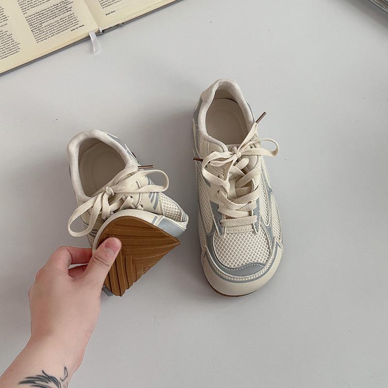 Модные сращенные повседневные кроссовки на шнуровке, летние ретро, на шнуровке, с мягким верхом, из дышащей сетки, на толстой подошве, женские немецкие тренировочные туфли