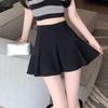 Women's Black Pleated A-line Mini Skirt - High Waist, Petite Fit, Summer 2024, Anti-exposure Design