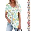 Ladies' Casual V-neck Short Sleeved Shirt With Pleated Easter Print On The Chest